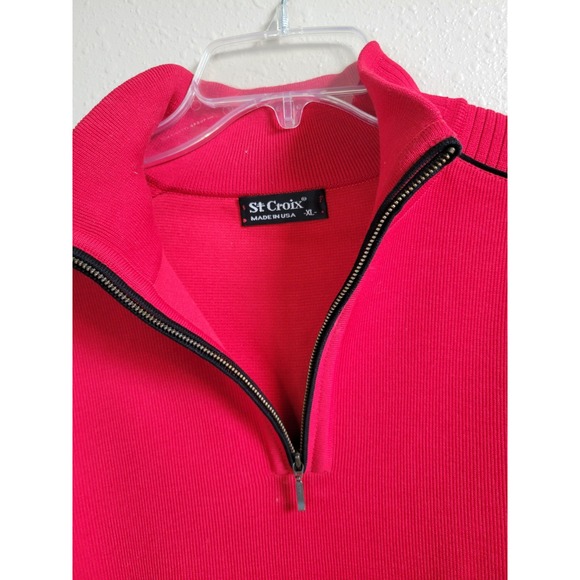 St. Croix Vintage Sweater Mens Red 1/4 Zip Mock Neck Long Textured Shoulder XL - Picture 4 of 16